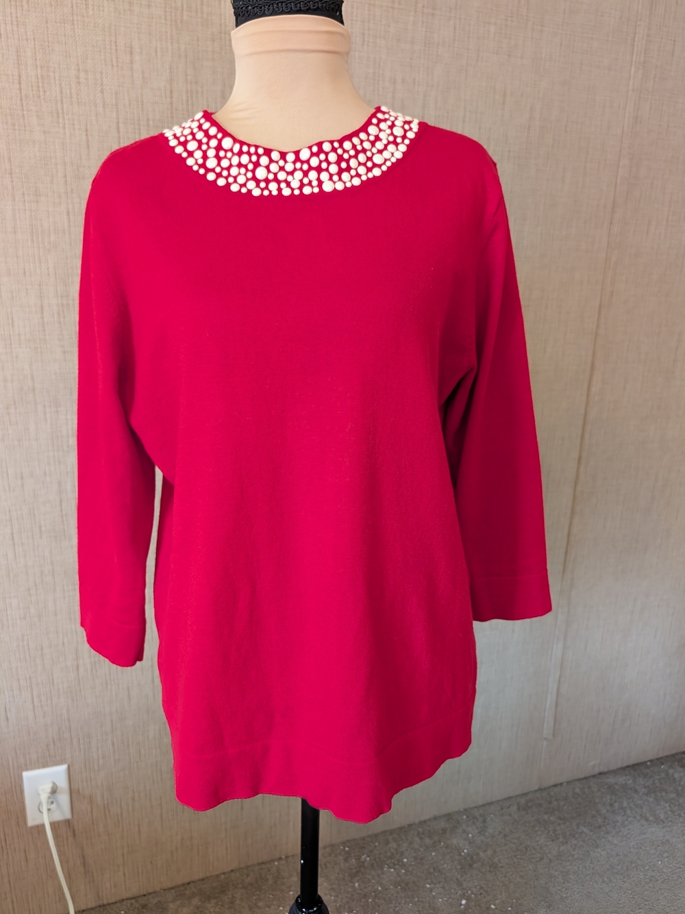 Calvin Klein Red Crew Neck Sweater with Pearl Collar